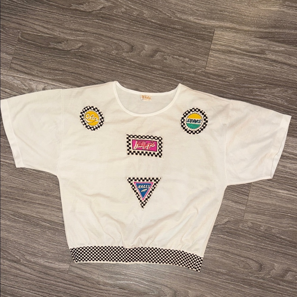 Vintage Graphic T-Shirt with Checkered Accents